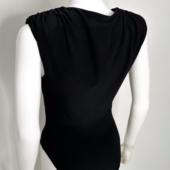 Miss Selfridge Shoulder Pad Sleeveless Plunge Neck Cutout Bodysuit in Black Sz 6 - Picture 9 of 13